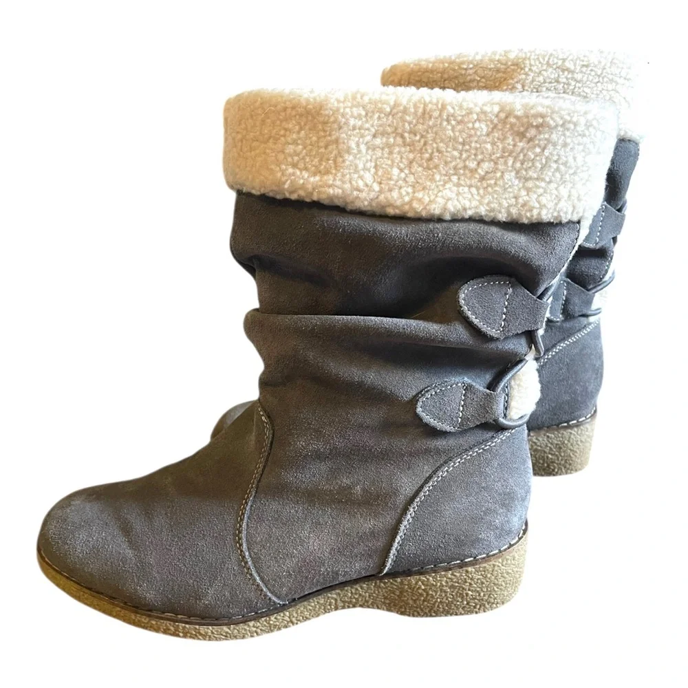 Lands End Gray Suede Boots Sherpa Lined Women’s Size 8.5